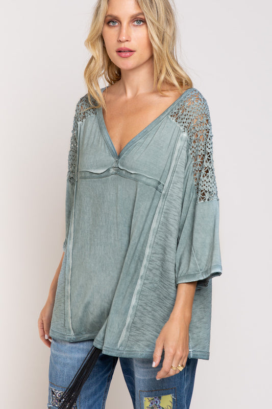 Blue Bird 3/4 Crochet Top