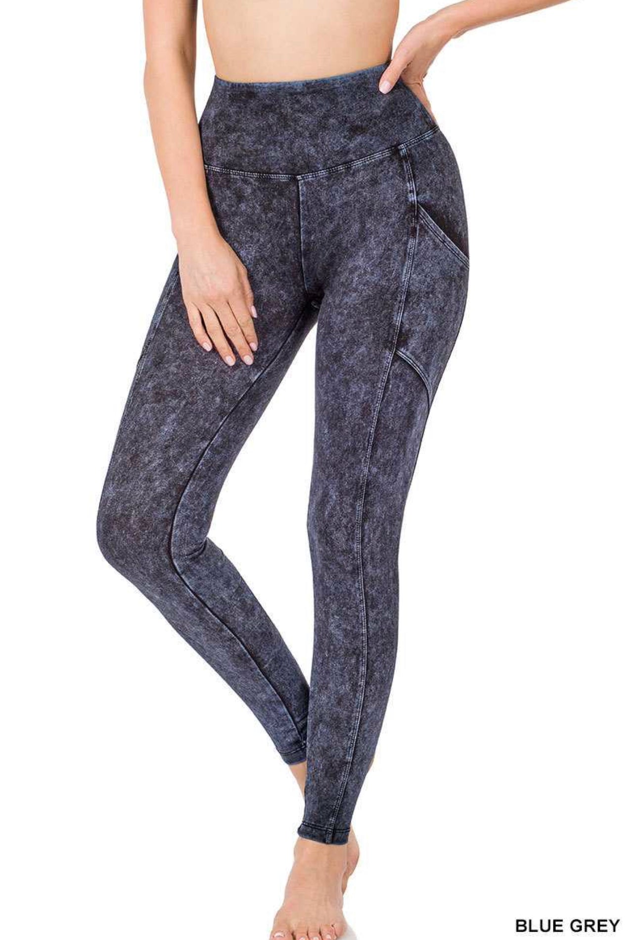 Blue Grey Mineral Wash Leggings with Pockets
