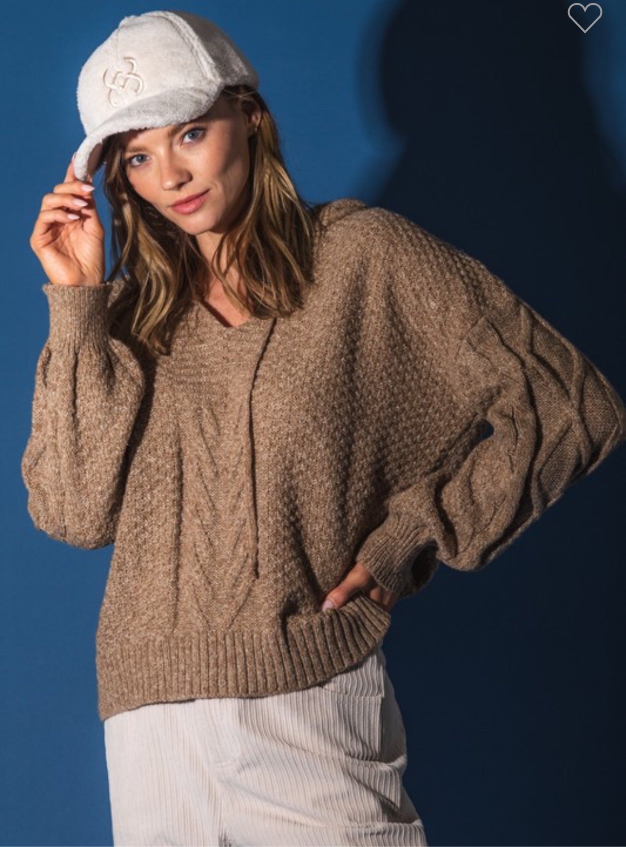 Mocha Hooded Cable Knit Sweater