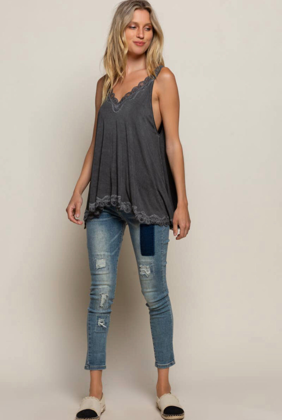 Washed Charcoal Lace Tank
