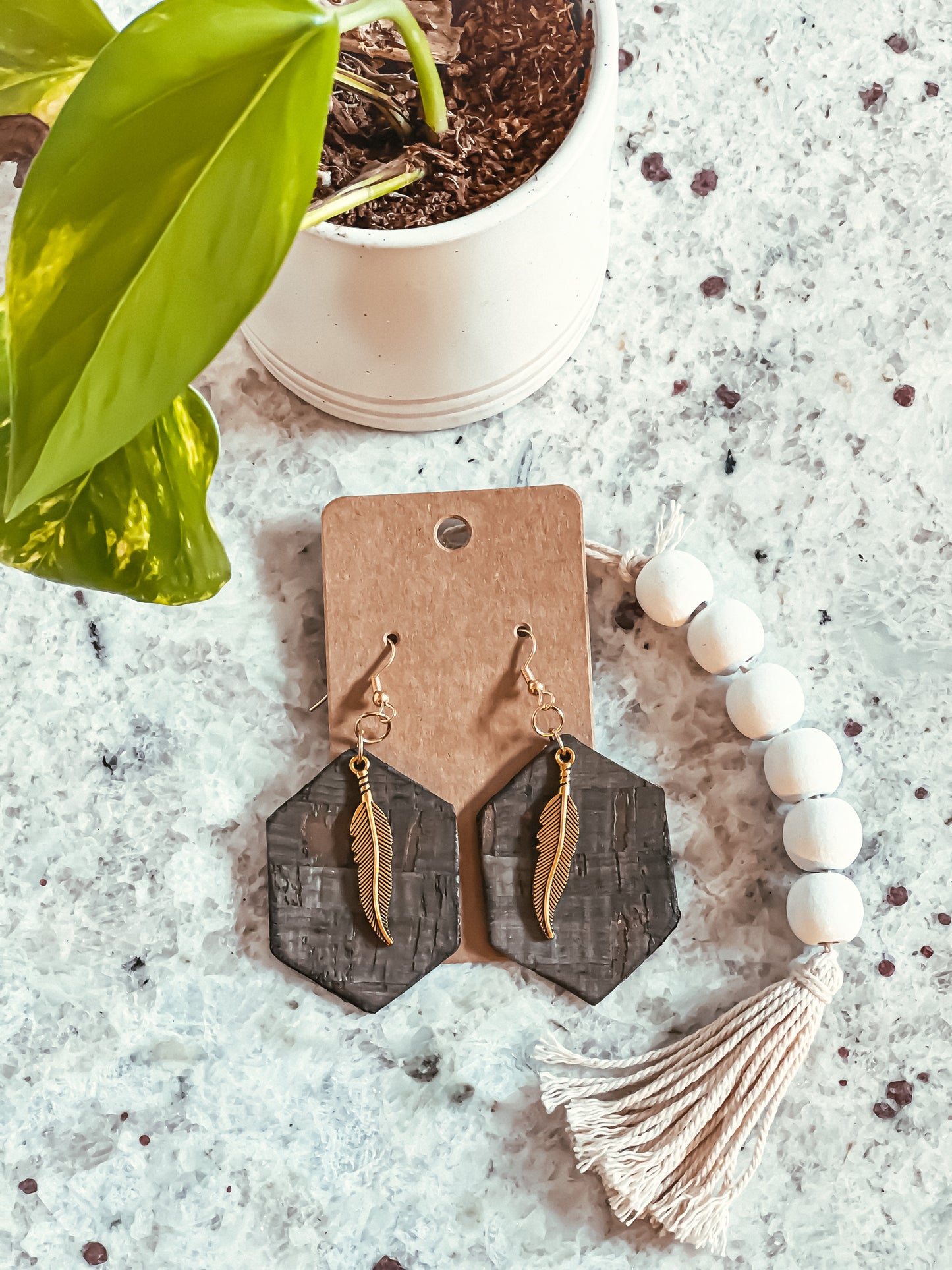 Olive Feather Cork Earring