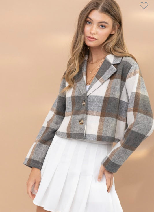 Plaid Blazer Cropped Jacket