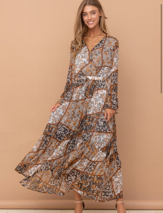 Lainey Olive Floral Wrap Midi Dress