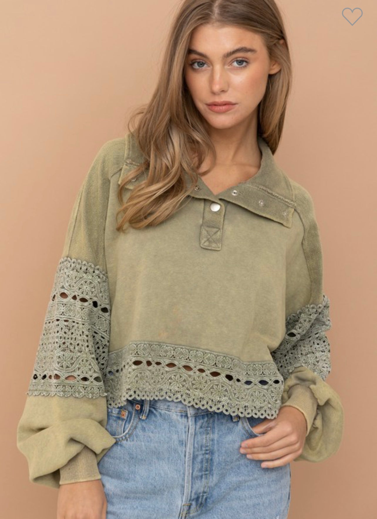 Vintage Washed Lace Edge Pullover