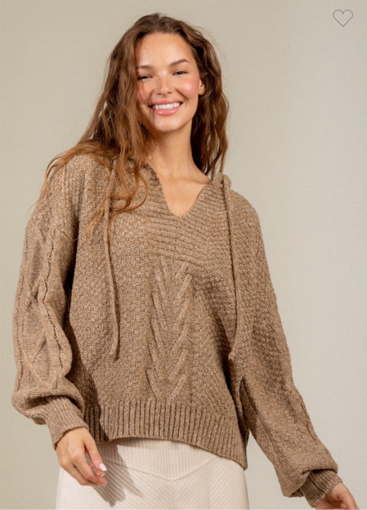 Mocha Hooded Cable Knit Sweater