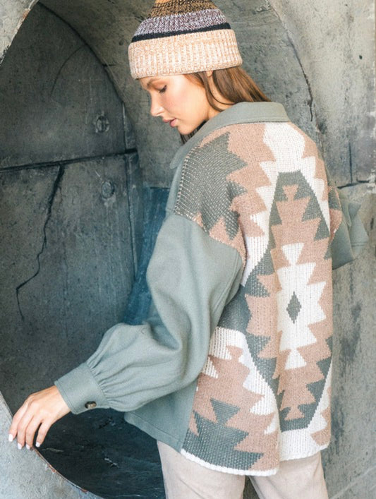 Sage Aztec Back Shacket