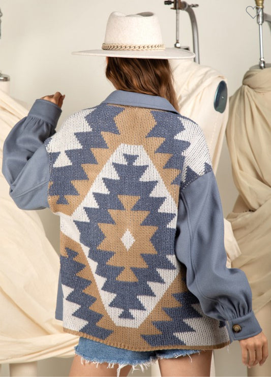 Denim Tone Aztec Back Shacket