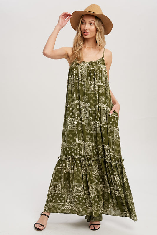 Olive Paisley Maxi Dress